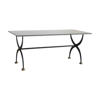 Wrought iron table with black lacquered glass, Italia 1970s