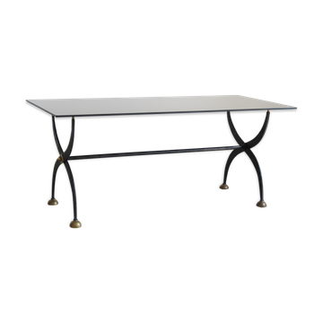 Table en fer forgé avec verre laqué noir, Italia années 1970