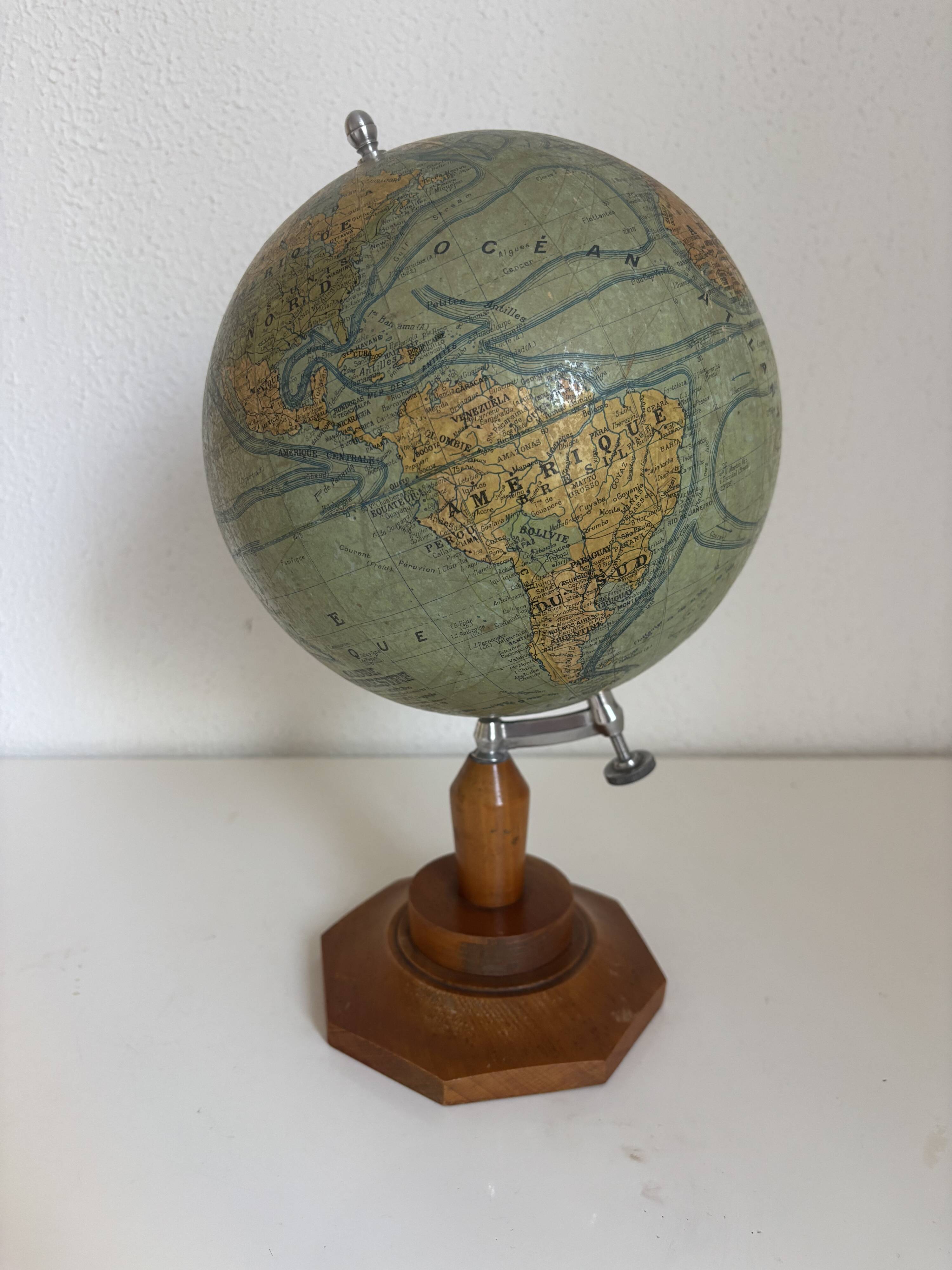 Globe vintage 1950 terrestre Girard et Barrère et Thomas - 33 cm