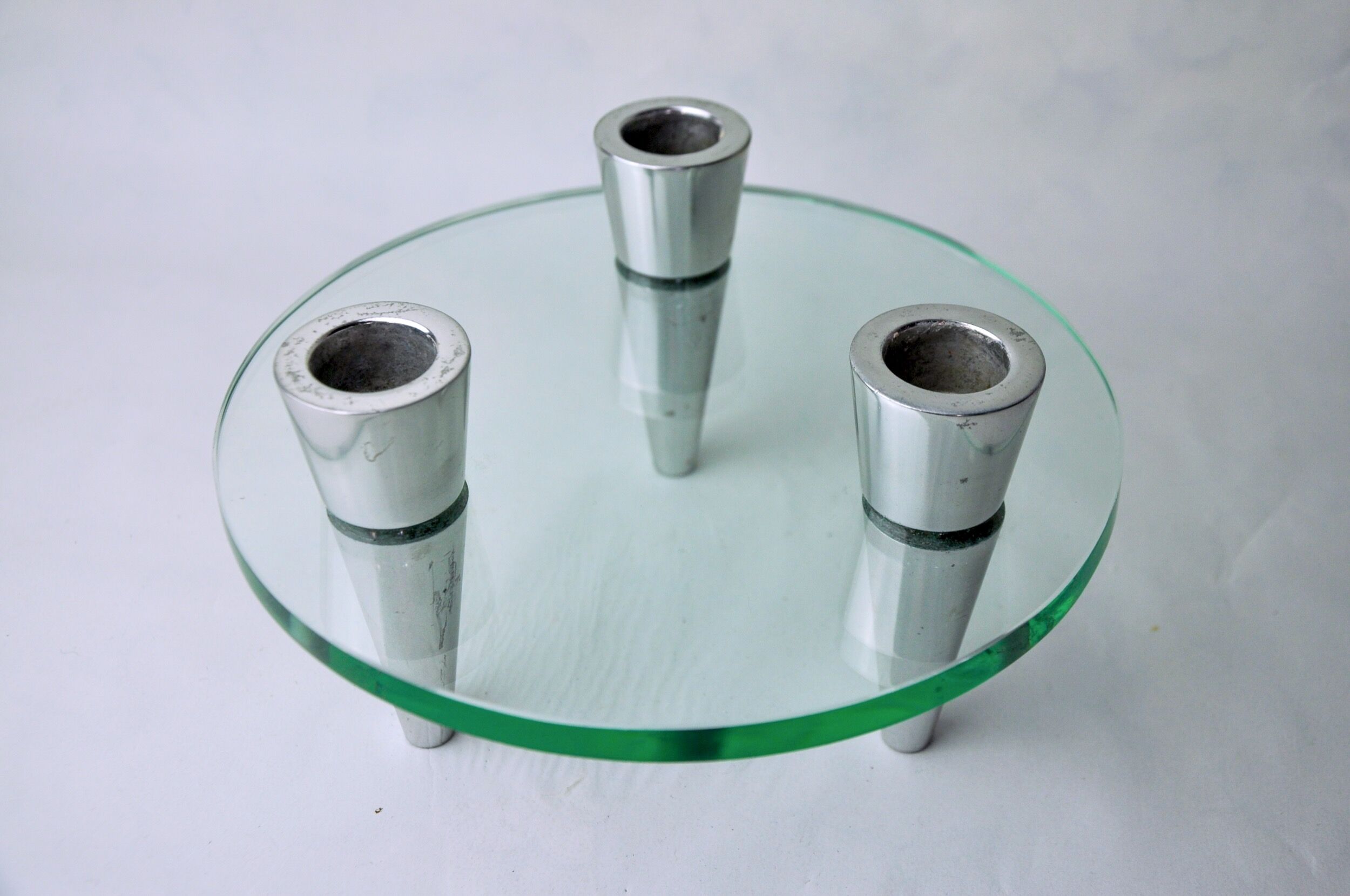 Glass circle candle holders, 3 flames, Denmark, 1970