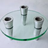 Bougeoirs cercle en verre, 3 flammes, danemark, 1970