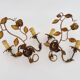 Pair of vintage wall lights with gold metal foliage flowers, 1960s