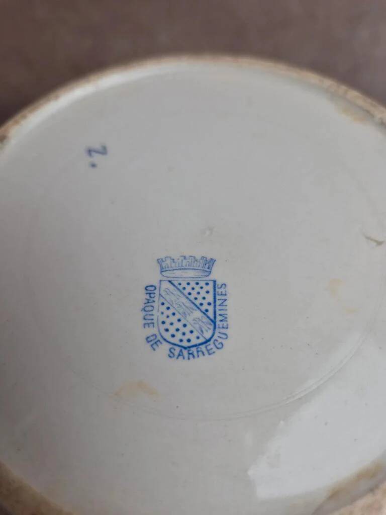 Antique teapot Terre de Fer Opaque from Sarreguemines – Blue checkerboard frieze