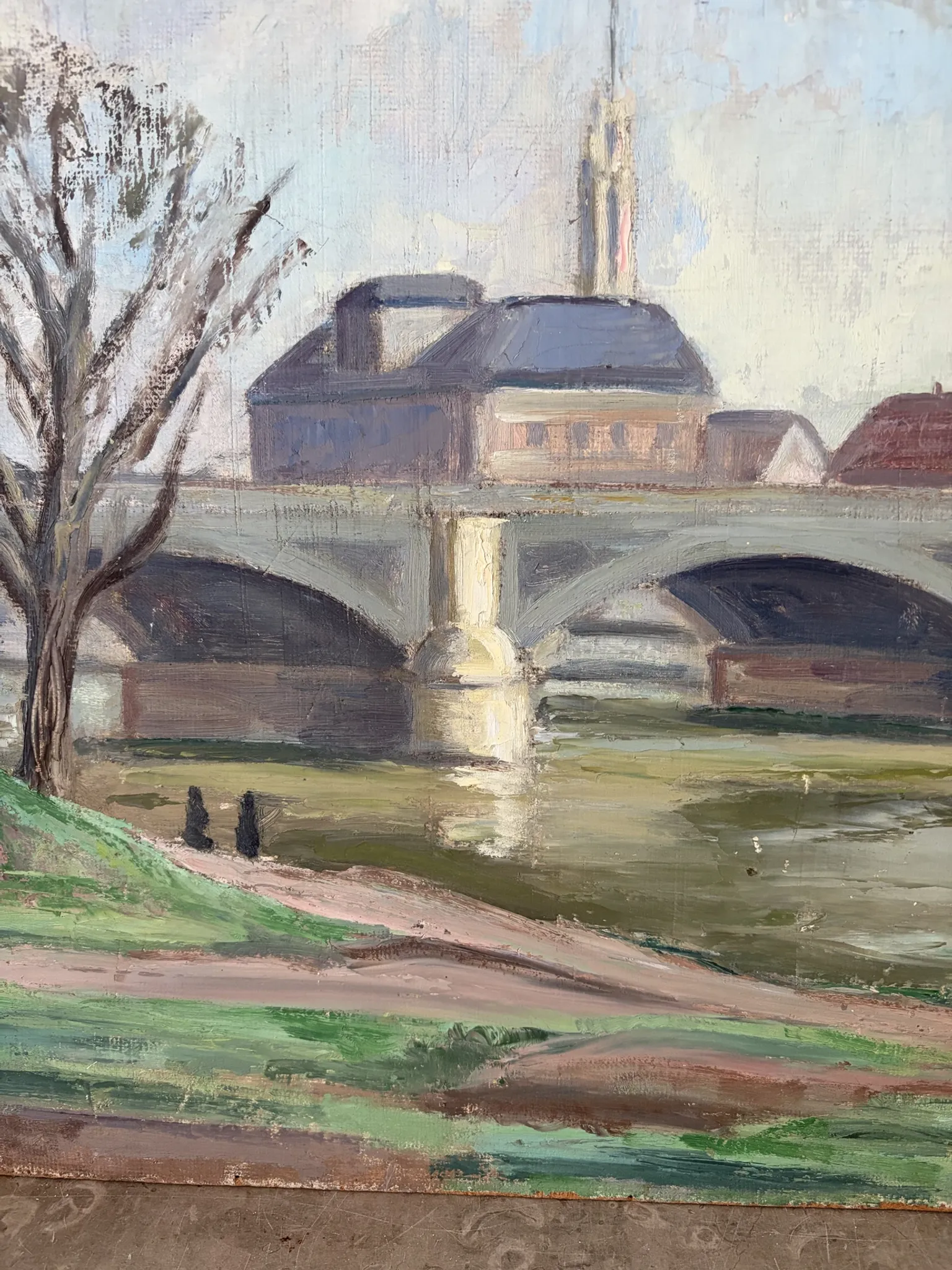 Bridge on the Seine, oil on panel signed A Graves