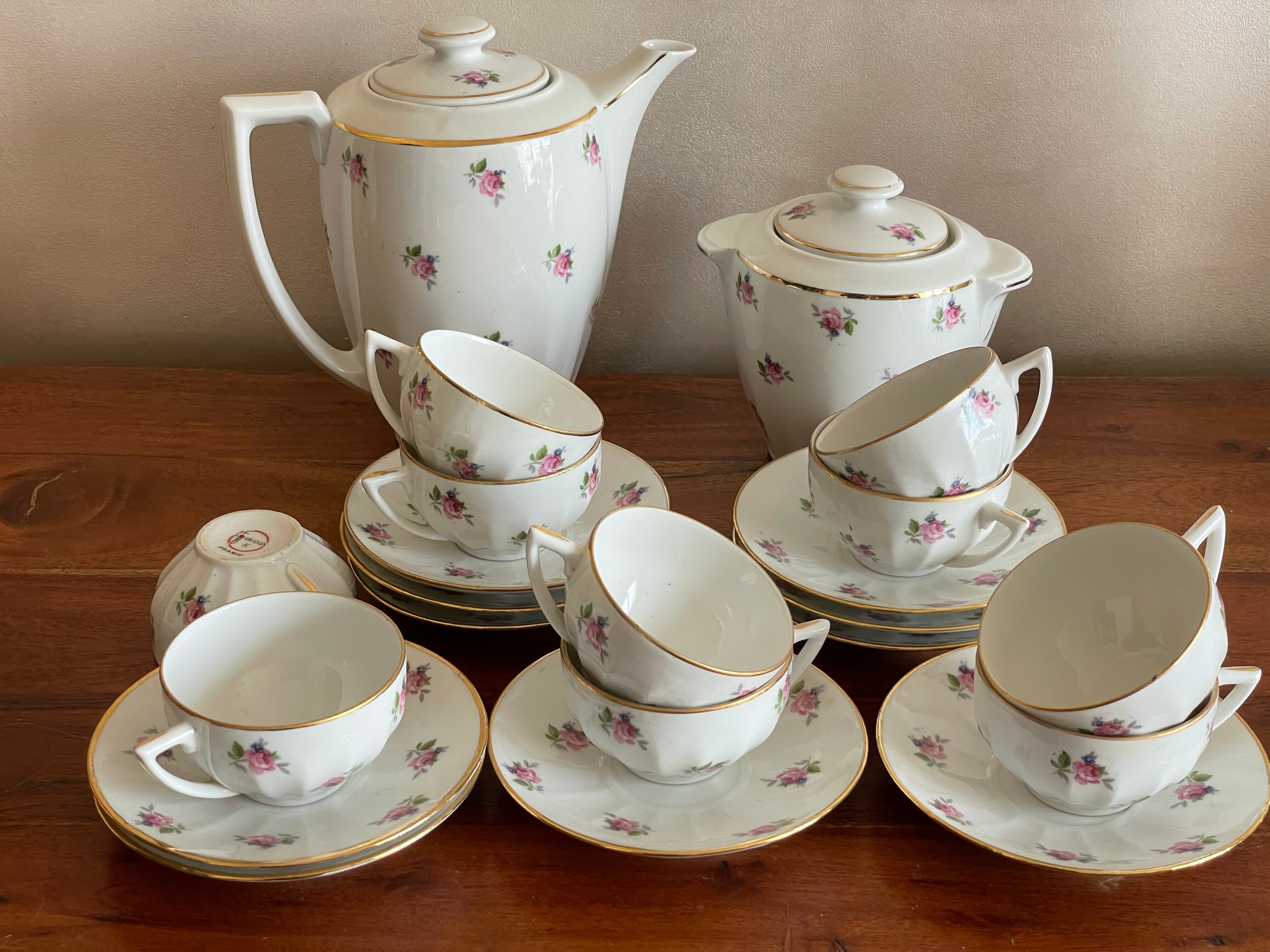 Lorioux Porcelain mocha service France small roses