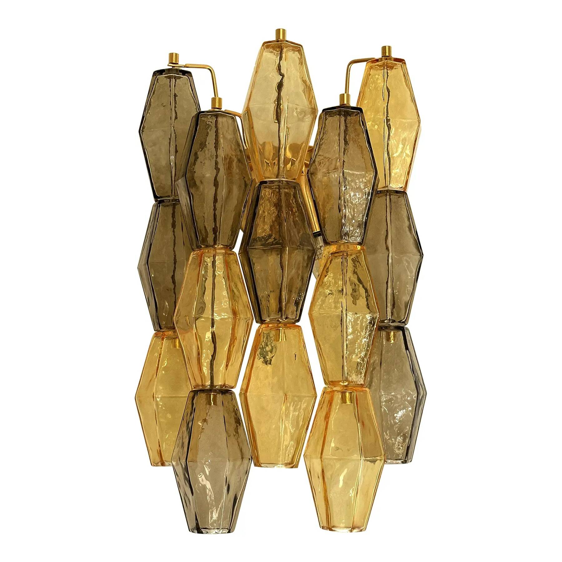 Contemporary Amber and Fumè “Poliedri” Murano Glass Wall Sconce in Venini S