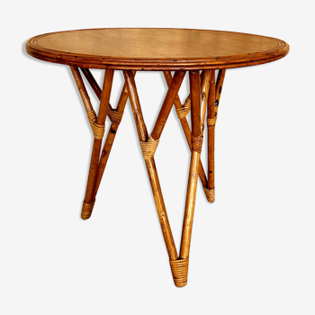 Table vintage en bambou et rotin années 50/60