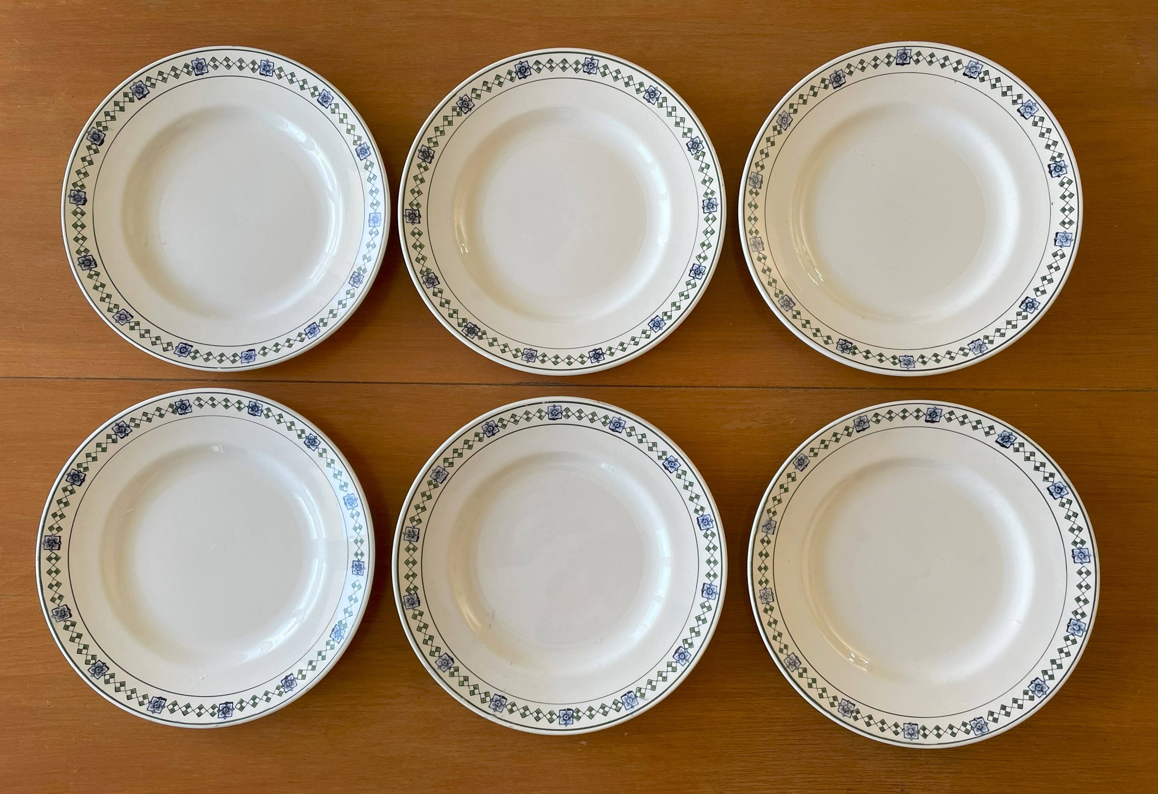 6 old earthenware plates from Saint-Amand (North)