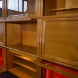 Modular furniture set by Martin Dupuis in light oak, 1960