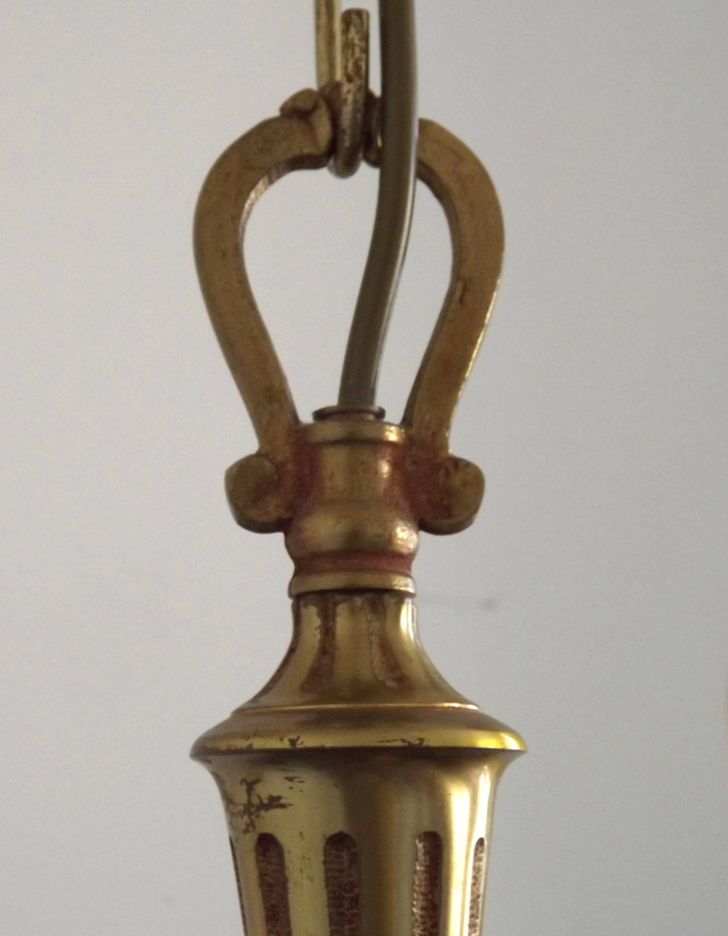 Petite Brass Vintage French Mid Century Traditional 3 Light Chandelier 5365