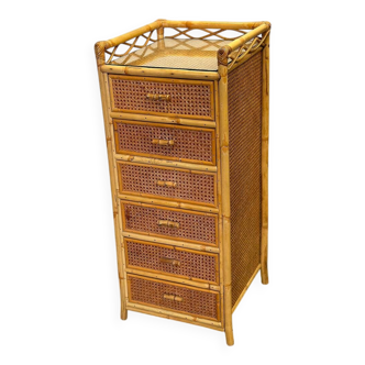 Commode haute en rotin du milieu du siècle par Angraves, Angleterre, 1970