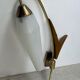 Pair of wall lights in brass, wood and opaline glass, 1950s/60s