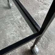 Herbert Hirche black metal side table with chrome tubular frame and laminated top, Bauhaus 1950s