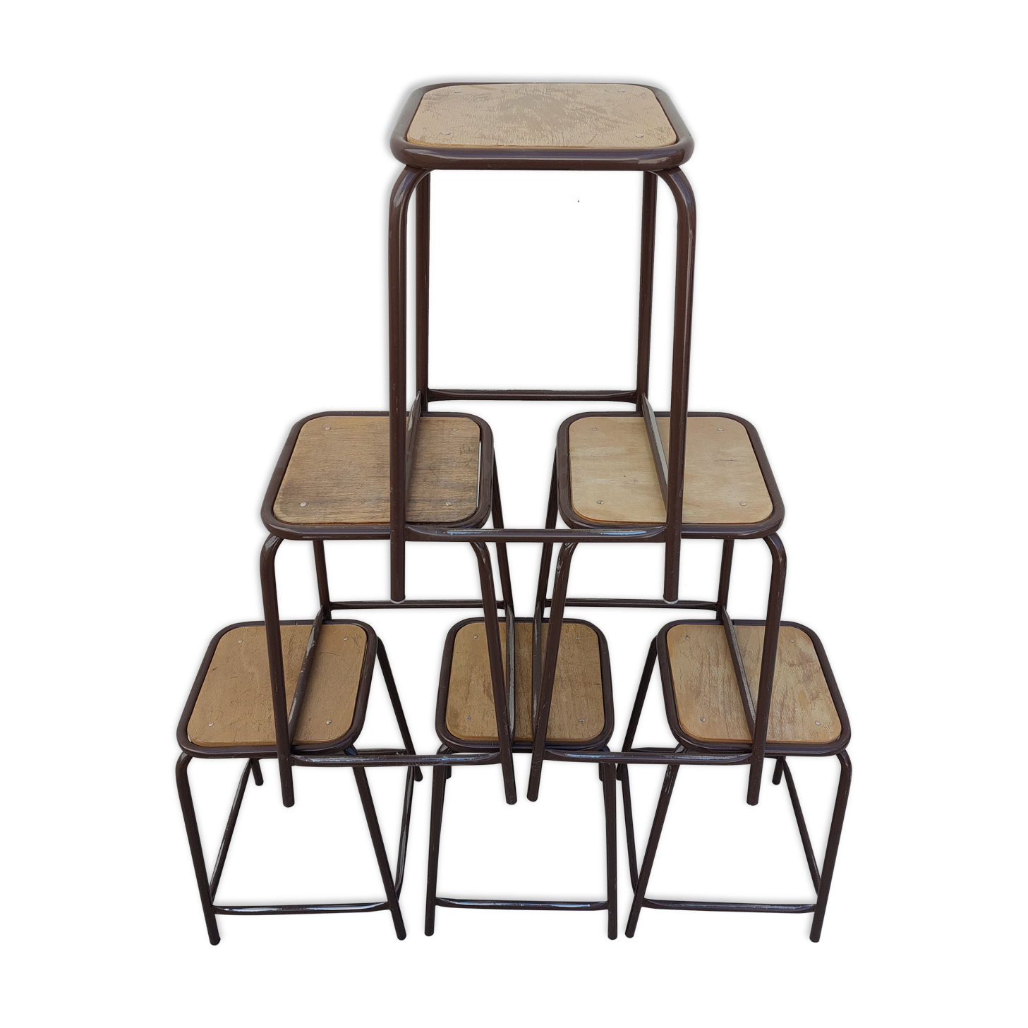 Series of 6 old workshop iron stools 1980