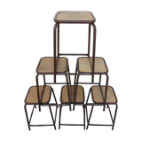 Series of 6 old workshop iron stools 1980