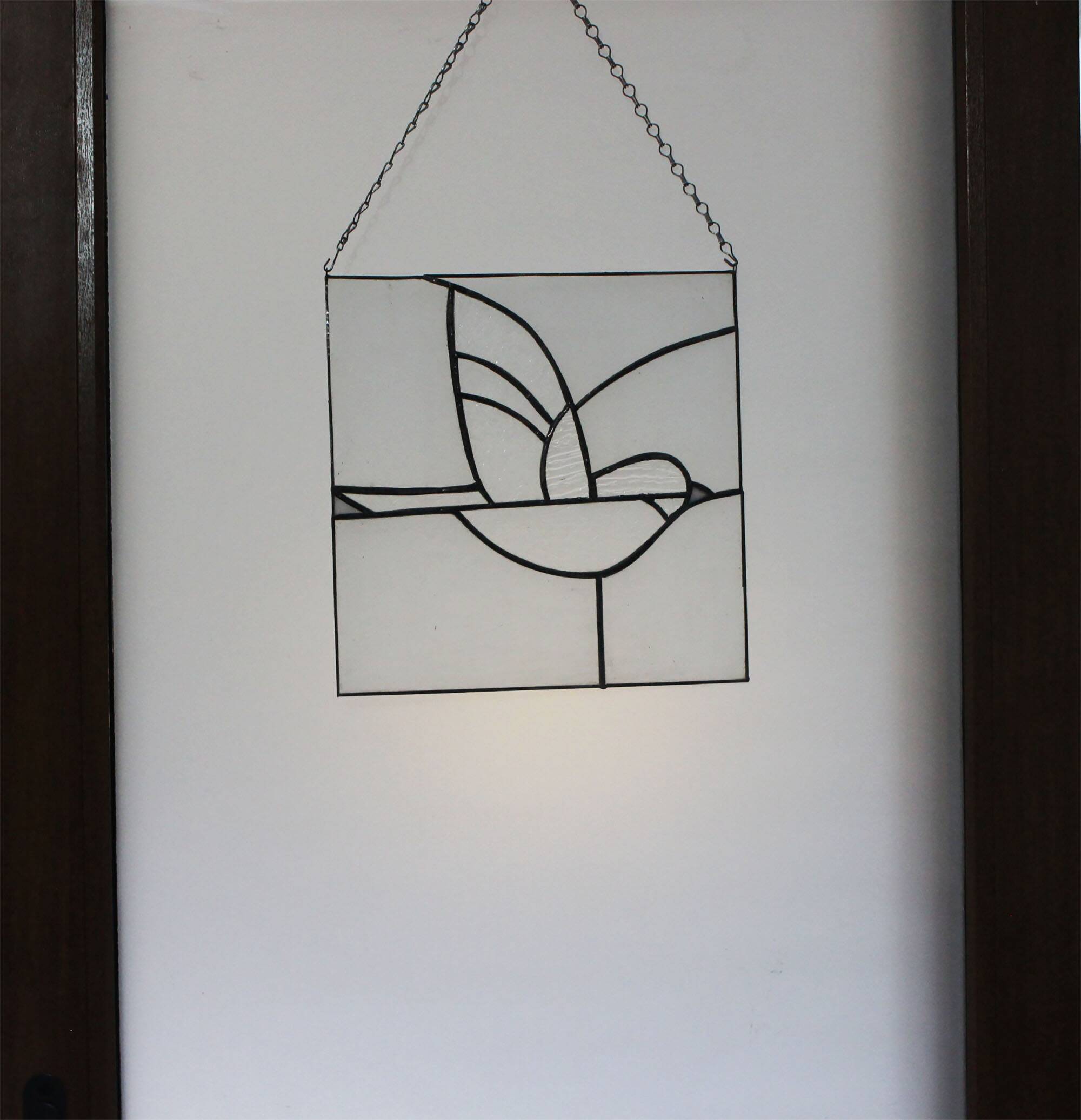 Vitrail décoratif oiseau, style Tiffany, verre coloré fait main 40×40 cm