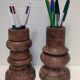 Two vintage turned wood pen and pencil pots