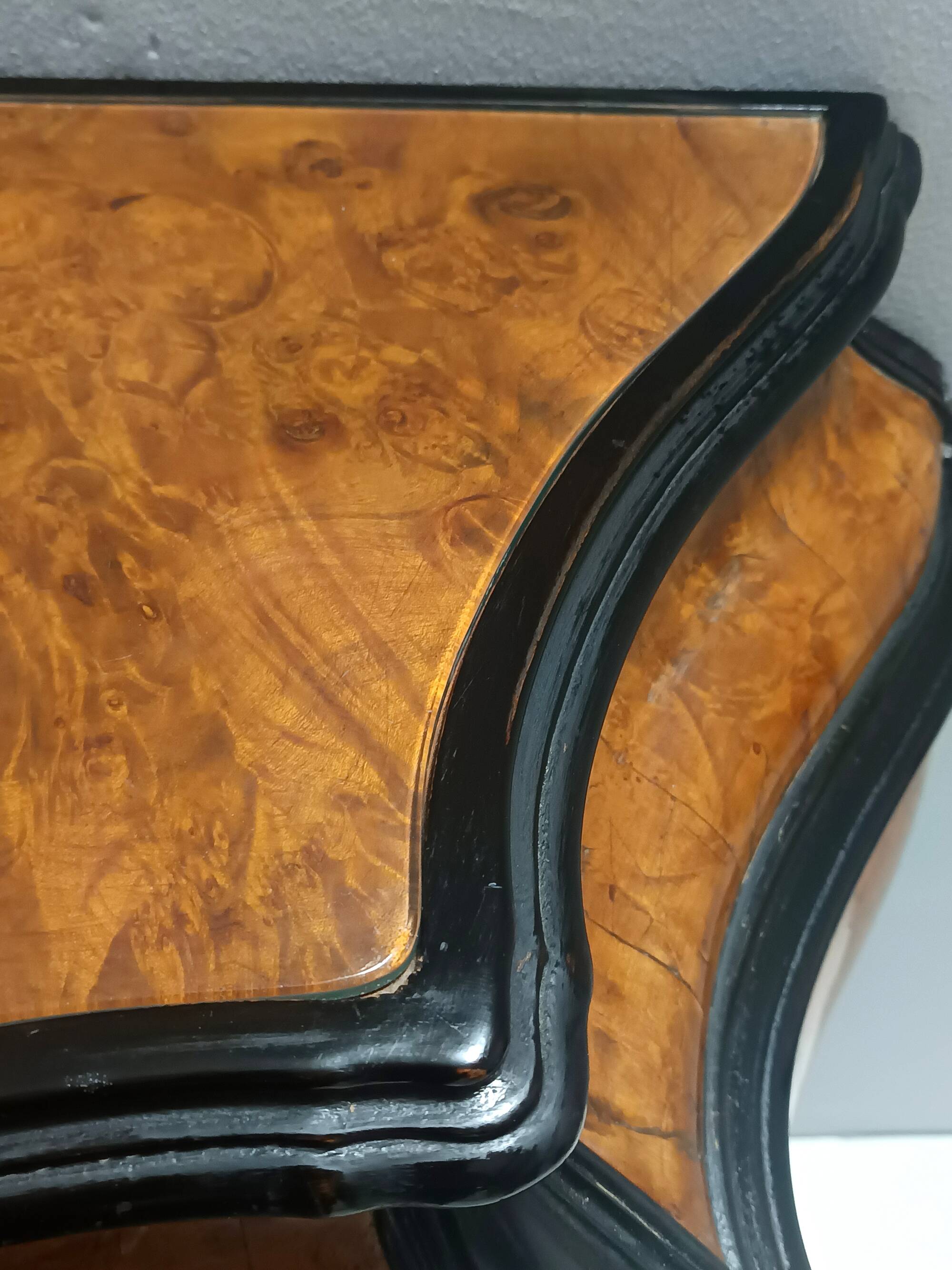 Ebonized Beech and Walnut-Root Cabinet with a Glass Top, Brianza, Italy