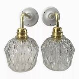 Pair of chiseled glass wall sconces