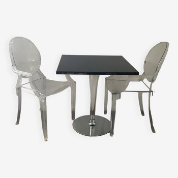 Ensemble Philippe Starck Kartell table à manger Top Top et 2 fauteuils Louis Ghost