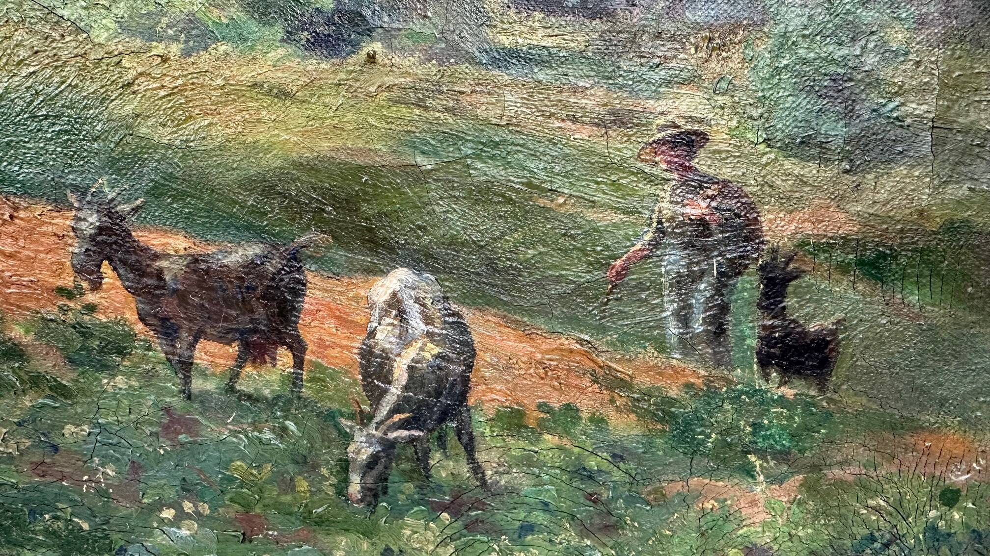 Large oil on canvas "Country Scene", signed L. Jouenne