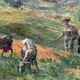 Large oil on canvas "Country Scene", signed L. Jouenne
