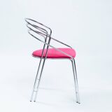 Italian chrome pink upholstered dining chairs, set of 4