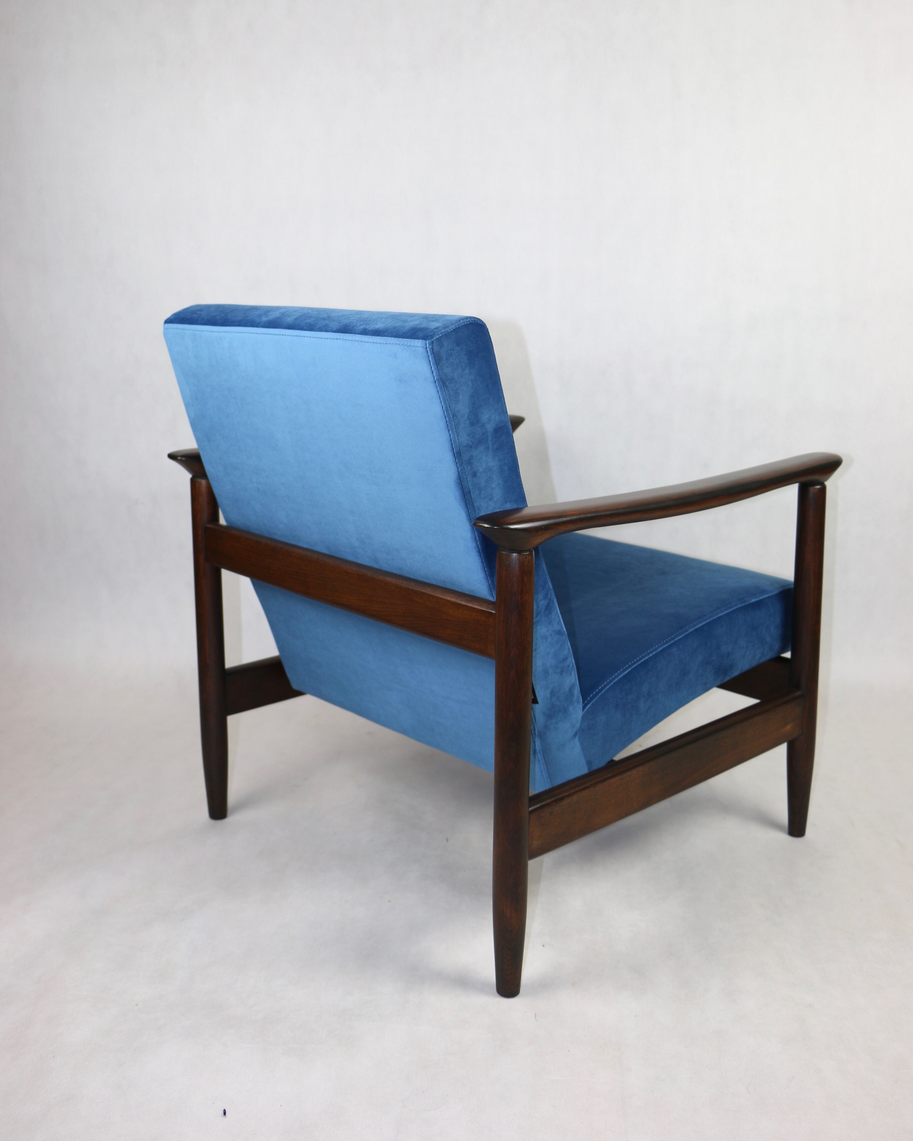 Blue marine velvet gfm-142 armchair by Edmund Homa, 1970s, ocean