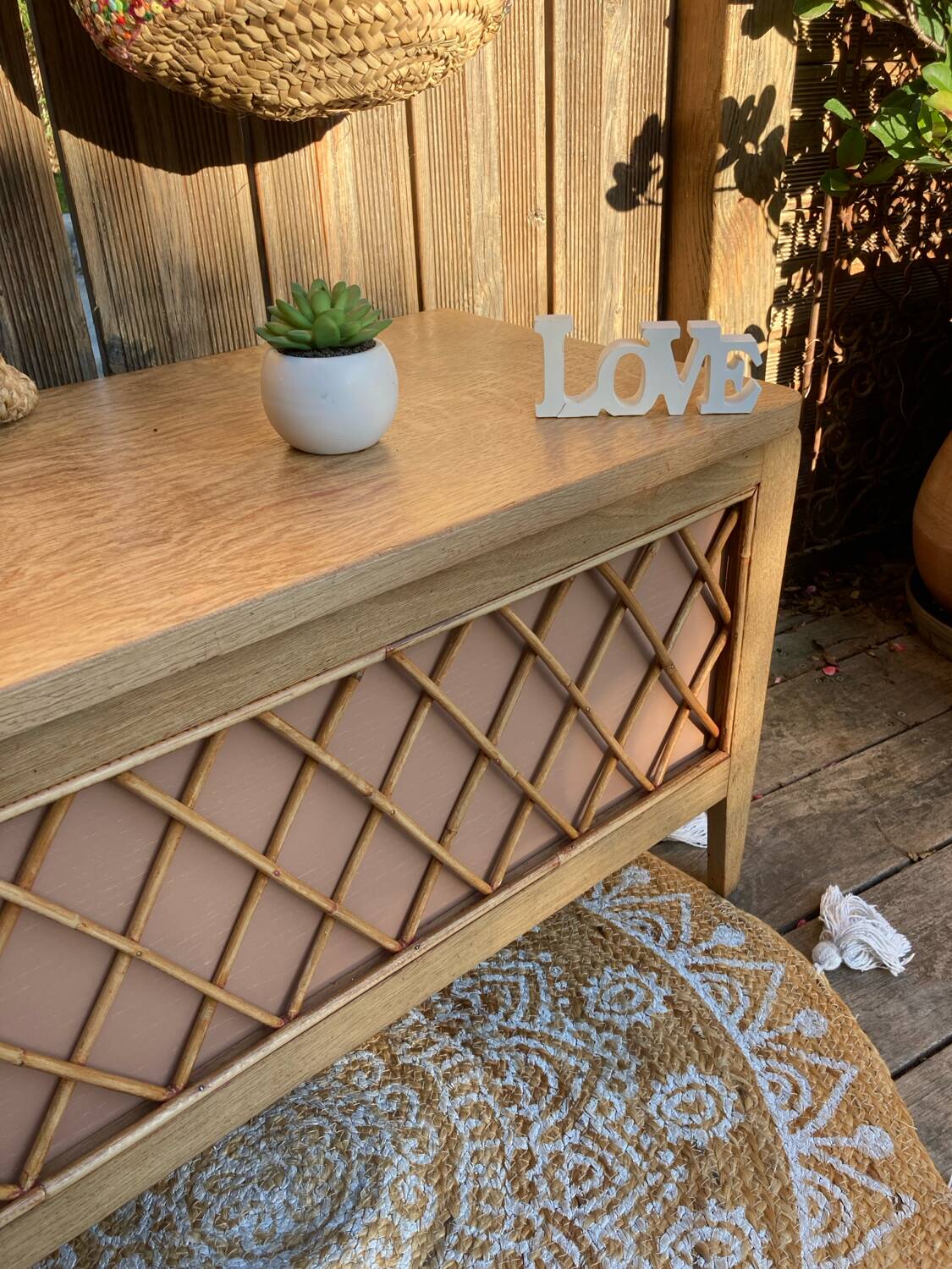 Vintage rattan toy chest or entryway furniture