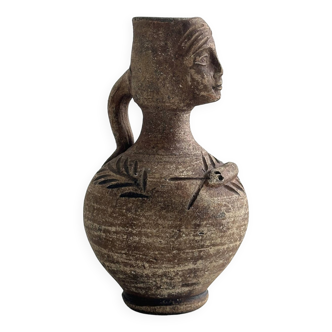 Pichet vase visage femme en céramique.
