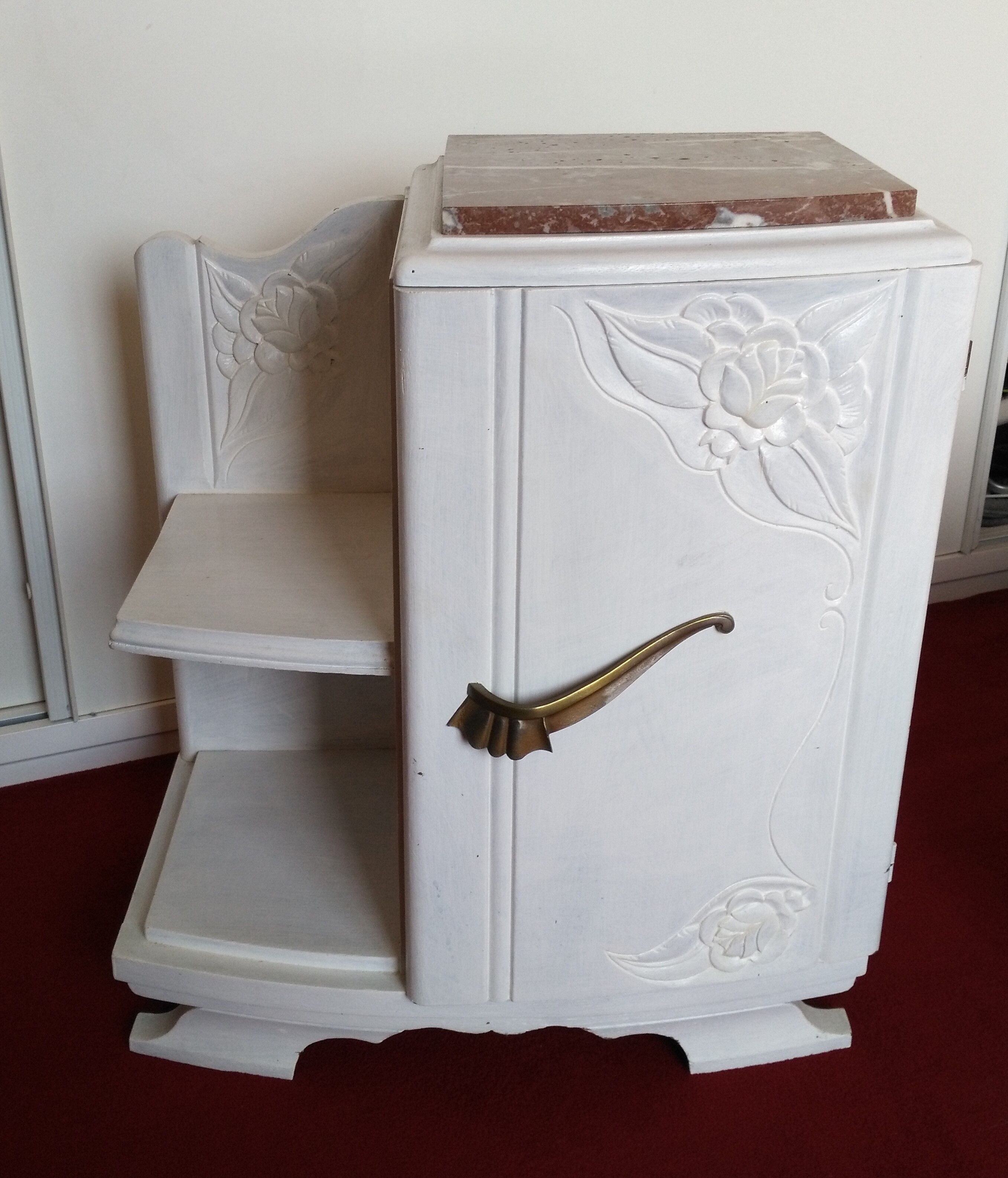 Art Deco bedside table top red marble