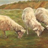 Mario Broggi.the sheep's pasture.important oil on framed wooden panel