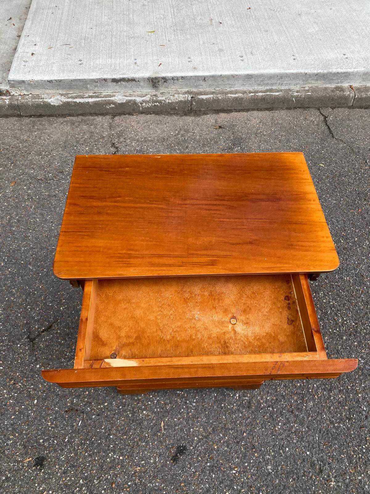 Wooden side table with drawer and storage, Louis Philippe style.