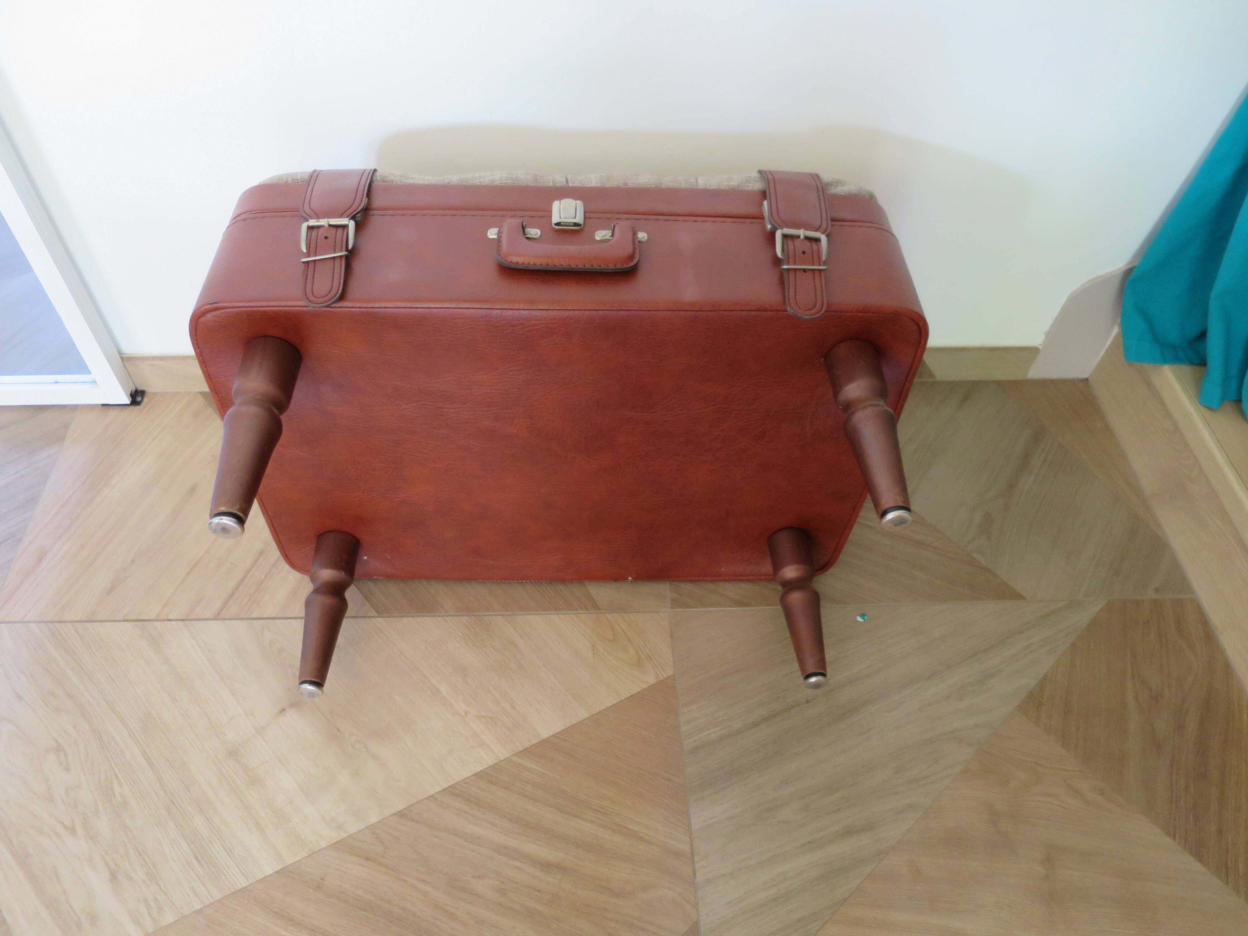 Unique-small vintage bench-ottoman-stool-colonial style - suitcase