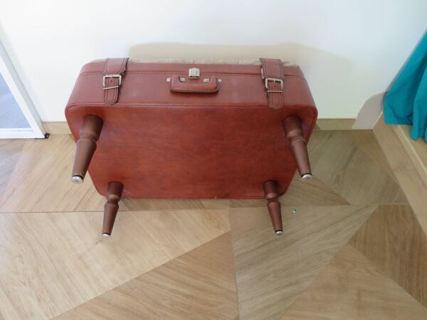 Unique-petit banc vintage-ottoman-tabouret-style colonial - valise
