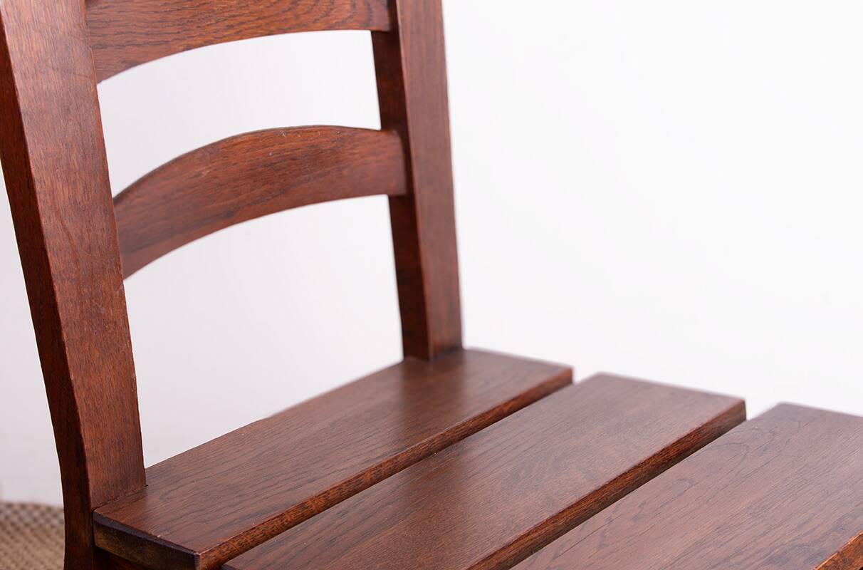 Set of 6 large Brutalist chairs in solid oak from the 1950s.