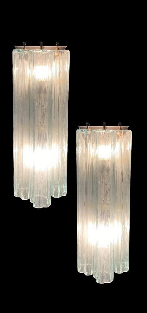 Italian Murano Glass Tube Sconces, Set of 2
