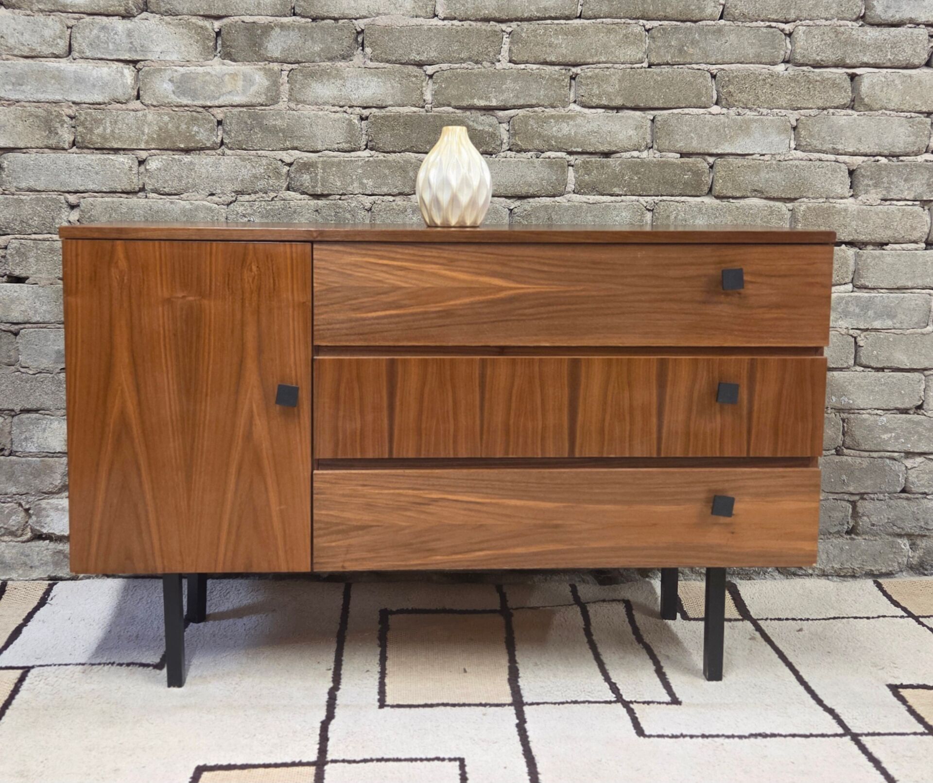 Vintage walnut shoe cabinet – 1960s modernist design
