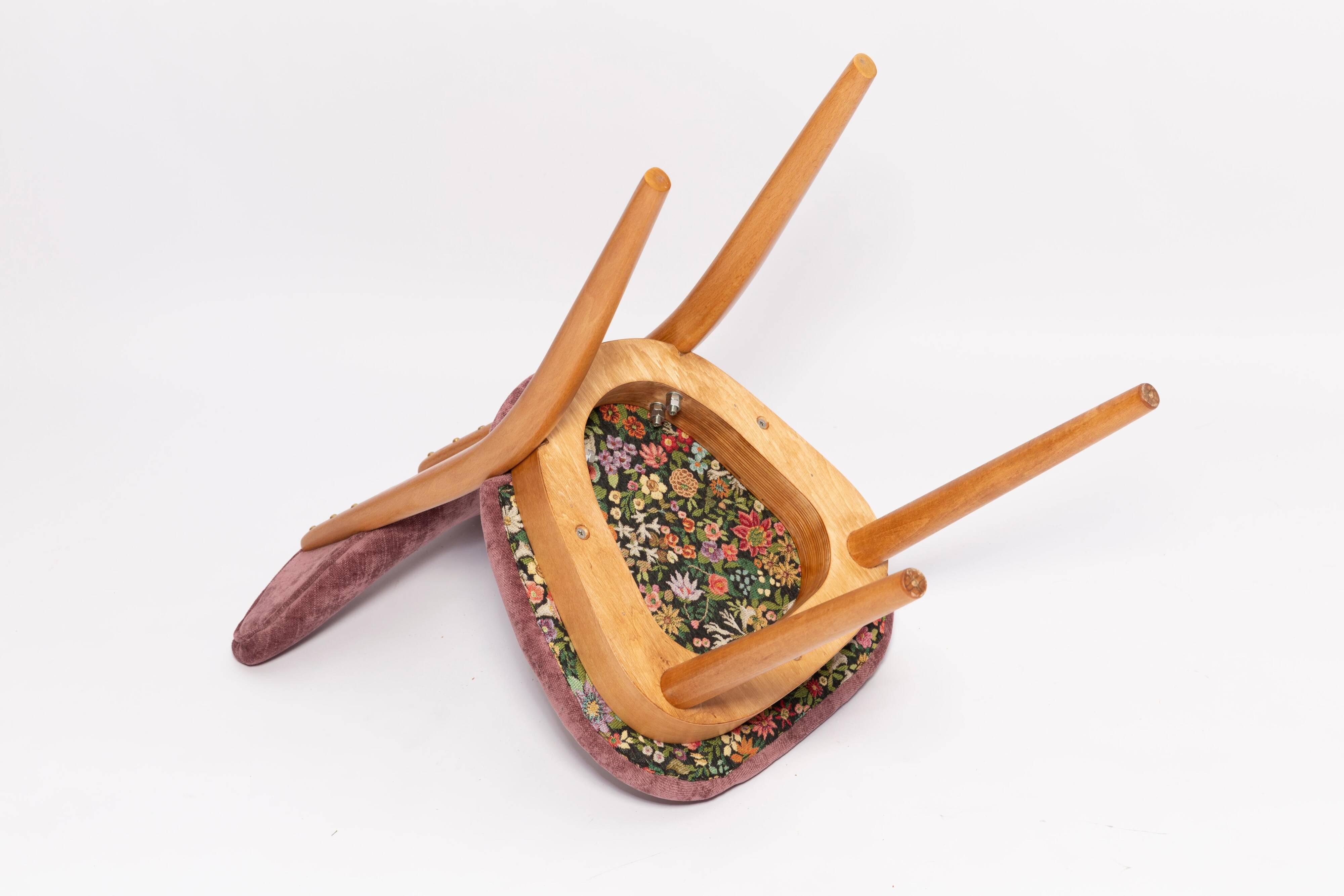 Heart-shaped chair in plum velvet and light wood, Europe, 1960s