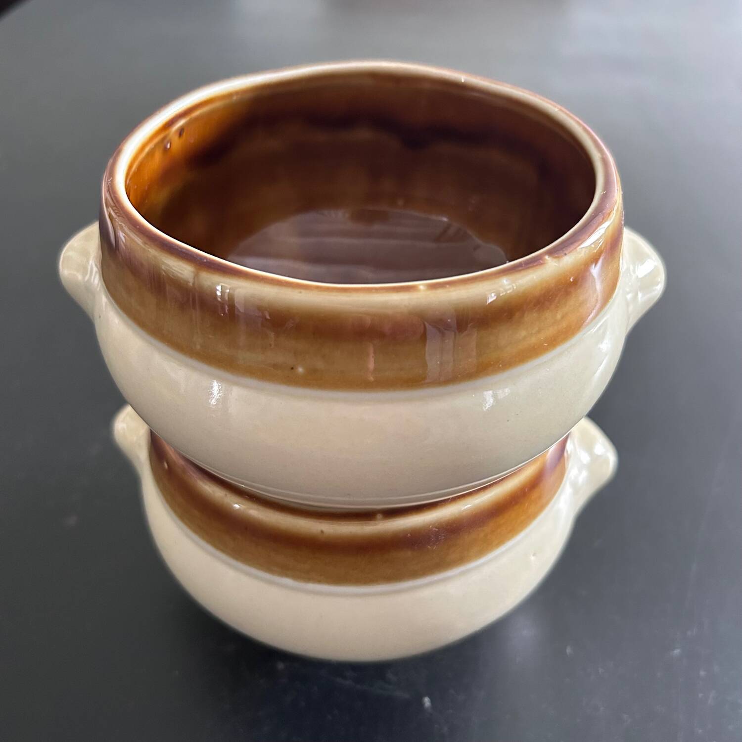 Pair of two-tone soup bowls