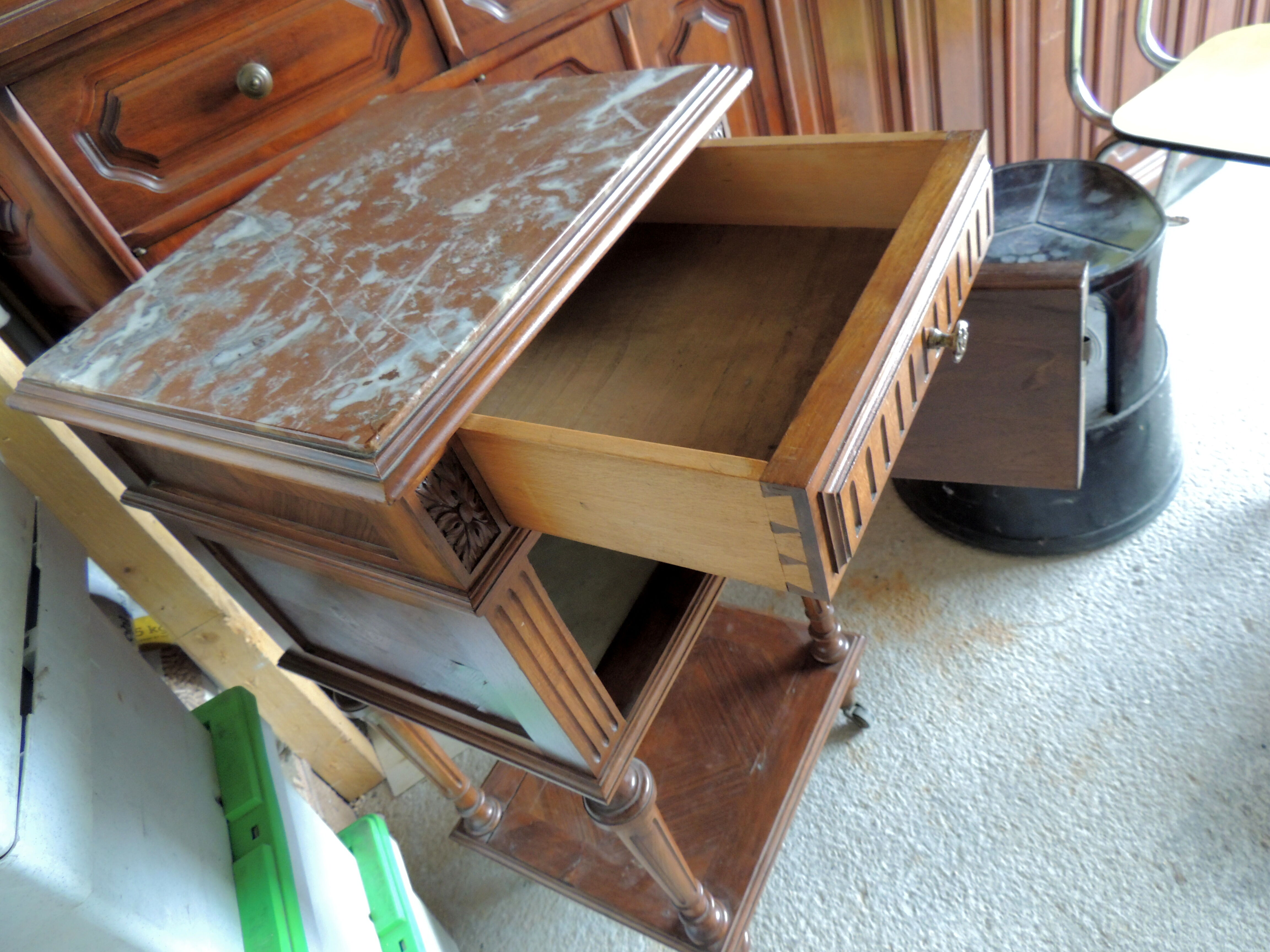 Old marble flat nightstand bedside