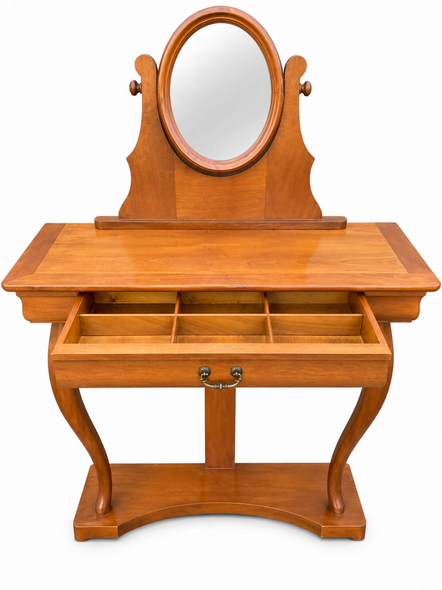 Coiffeuse Console en merisier avec miroir ovale orientable
