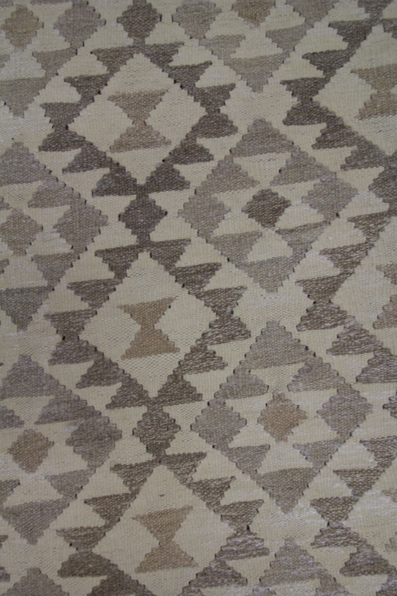 Beige cream scandinavian style kilim handmade flat-woven wool area rug- 198x155cm