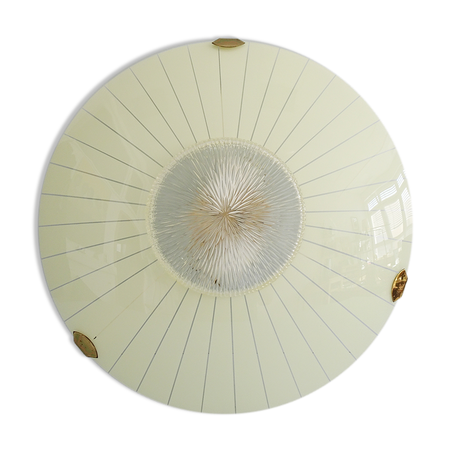 Mid-century wall or ceiling lamp made of glass with a graphic pattern