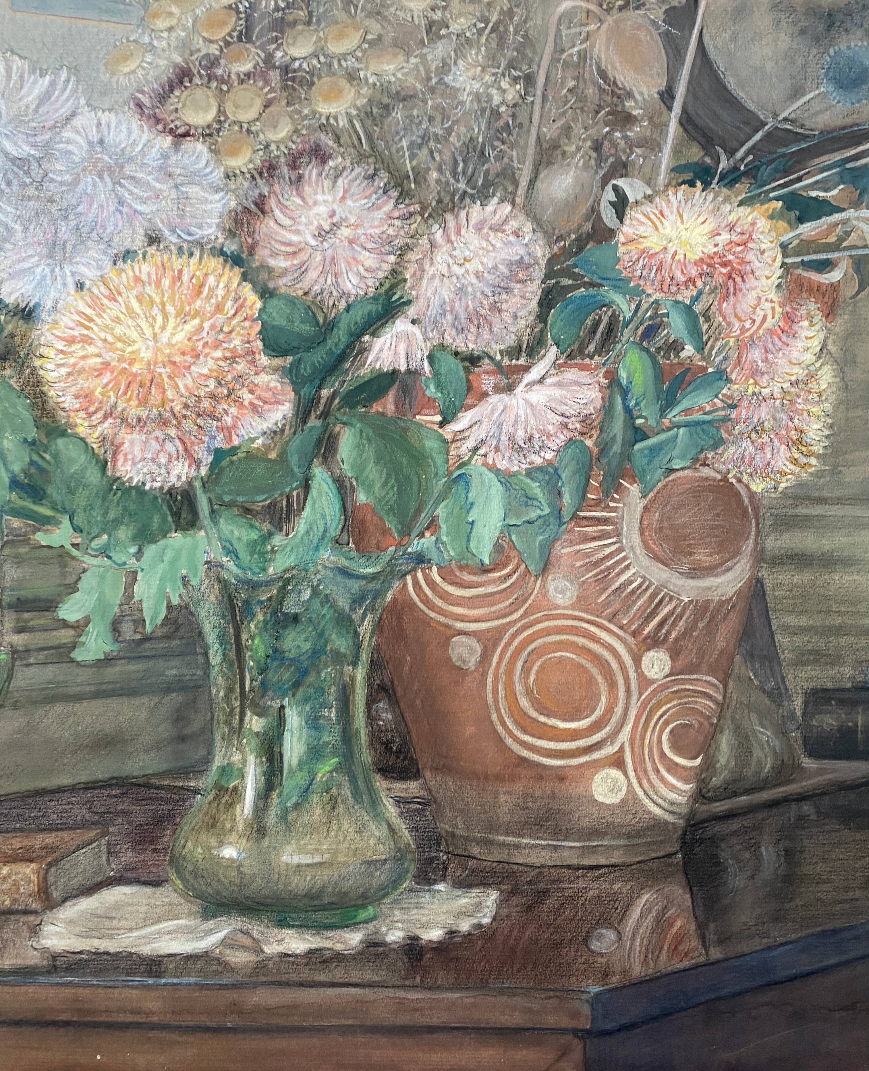 René Karbowsky (1883-?) pastel flower composition on paper