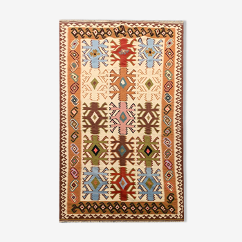 Cream wool turkish kilim handwoven tribal area rug 143x240cm