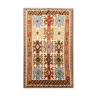 Cream wool turkish kilim handwoven tribal area rug 143x240cm