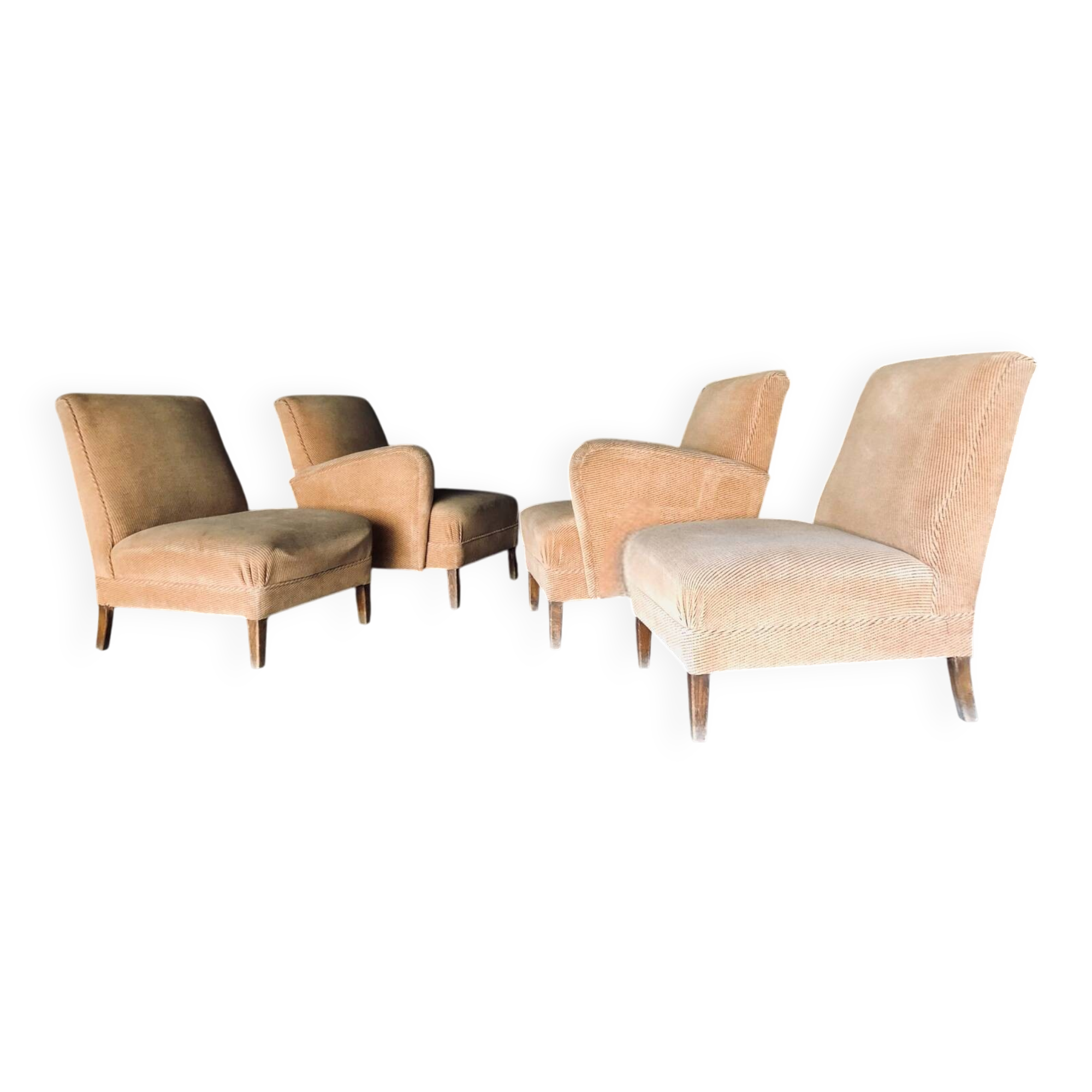 Armchair in wood and beige fabric, France 1940