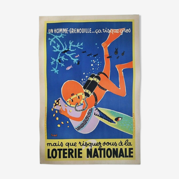 The Frogman, frogman - National Lottery - Old poster/original poster lithograph 1960