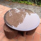 Living room set, vintage rope coffee table with 4 stools 1950